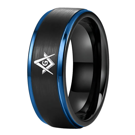 8mm Black Tungsten Steel Masonic Ring