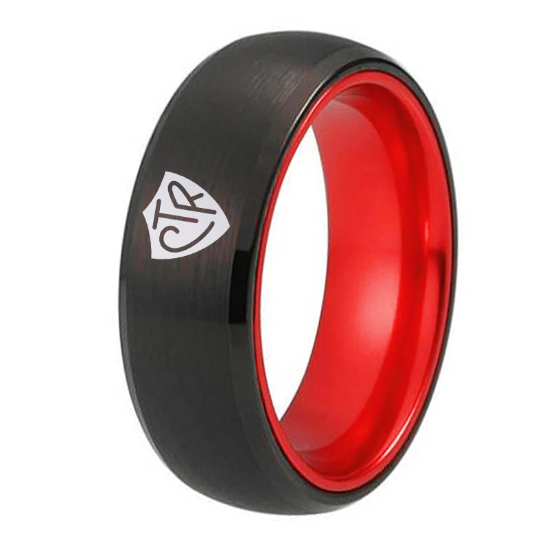 8mm Black Tungsten With Red Aluminum Ring