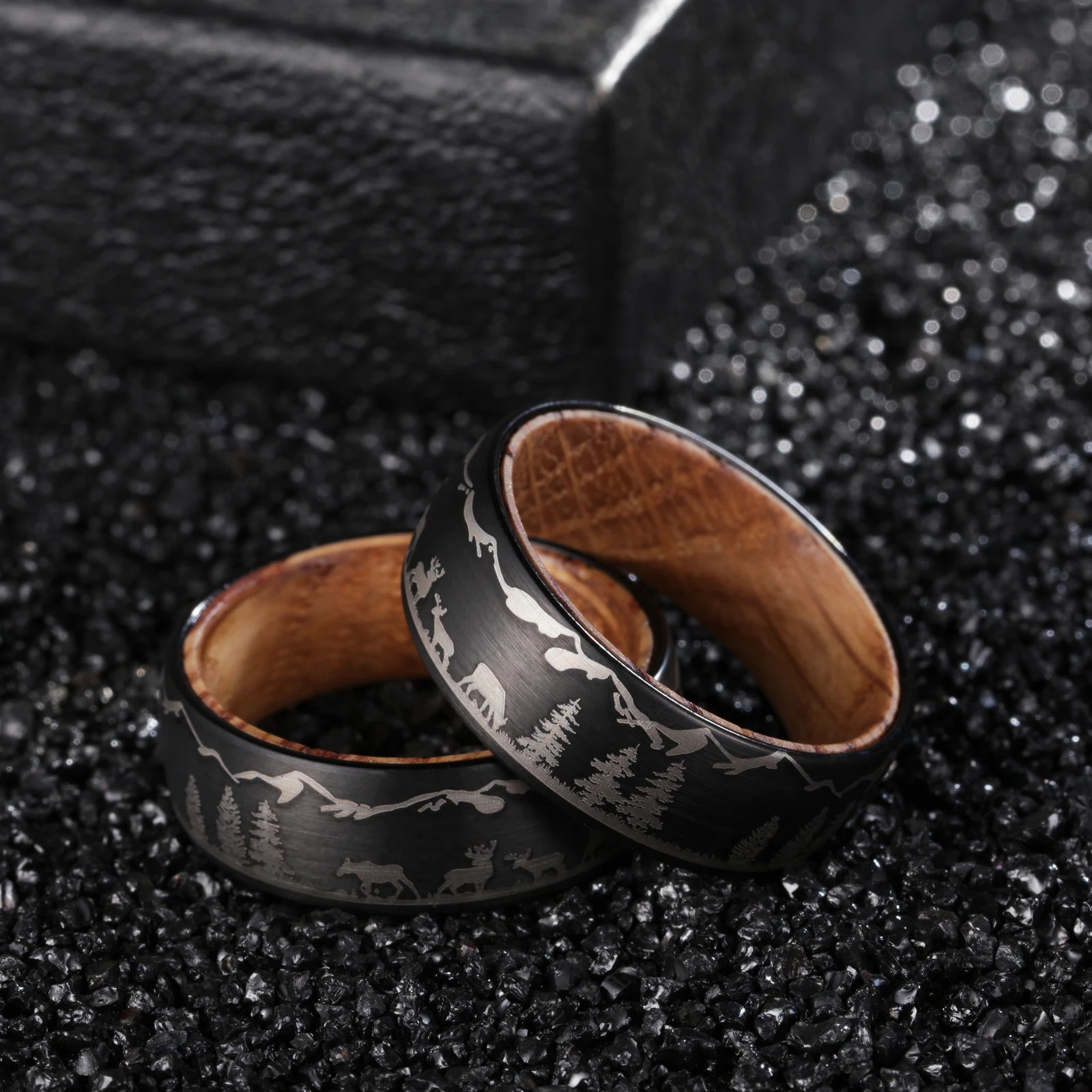 8mm Black Tungsten Wood Ring with Laser Forest Inlay