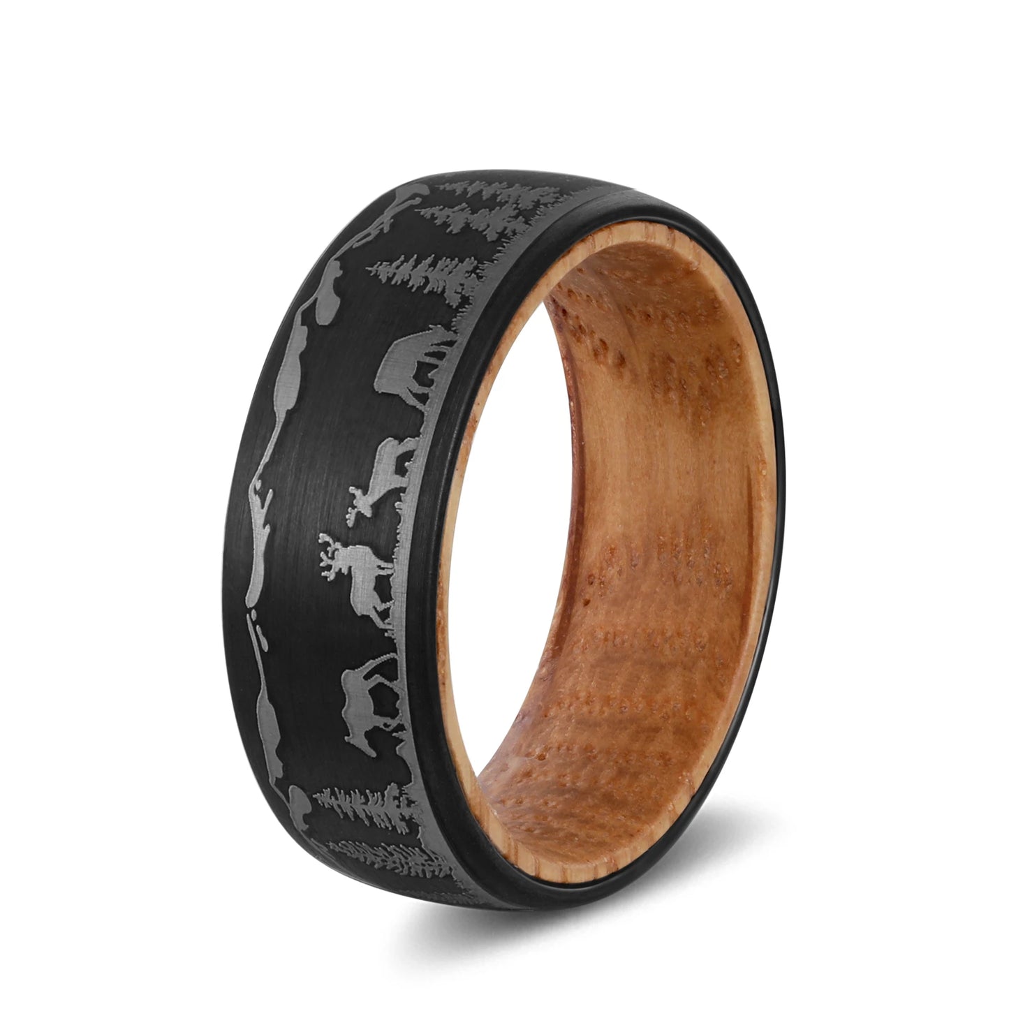 8mm Black Tungsten Wood Ring with Laser Forest Inlay