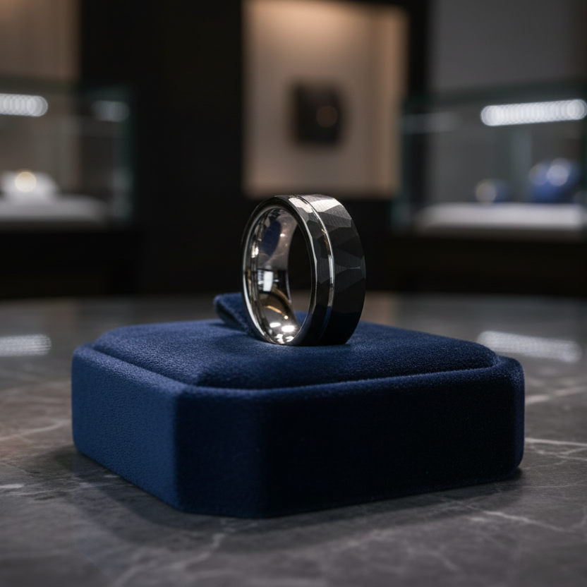 8mm Black and silver Tungsten ring