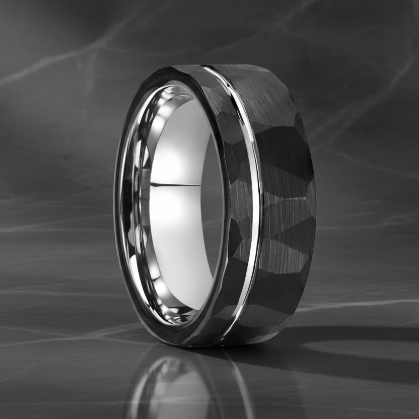 8mm Black and silver Tungsten ring