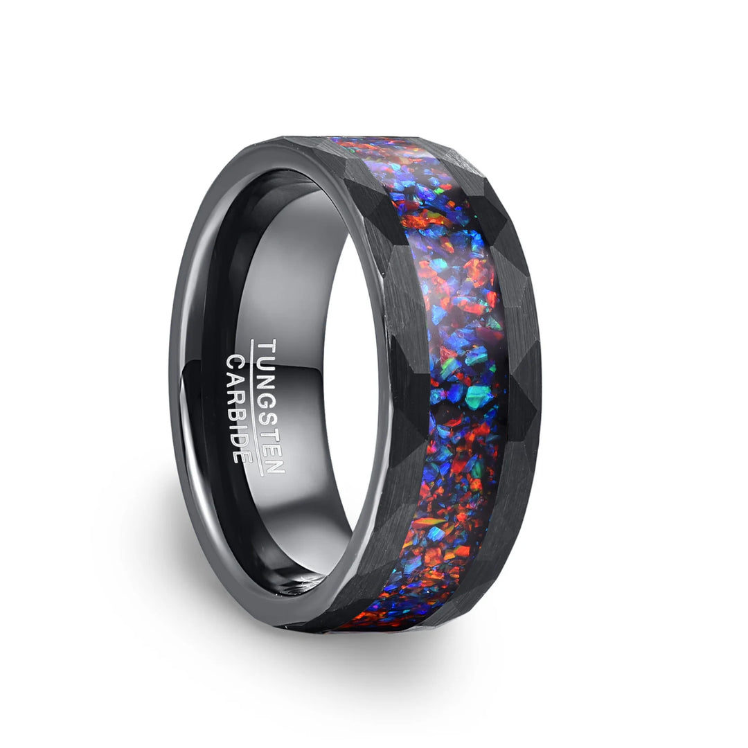 8mm Blue Opal Tungsten Ring Plated Black