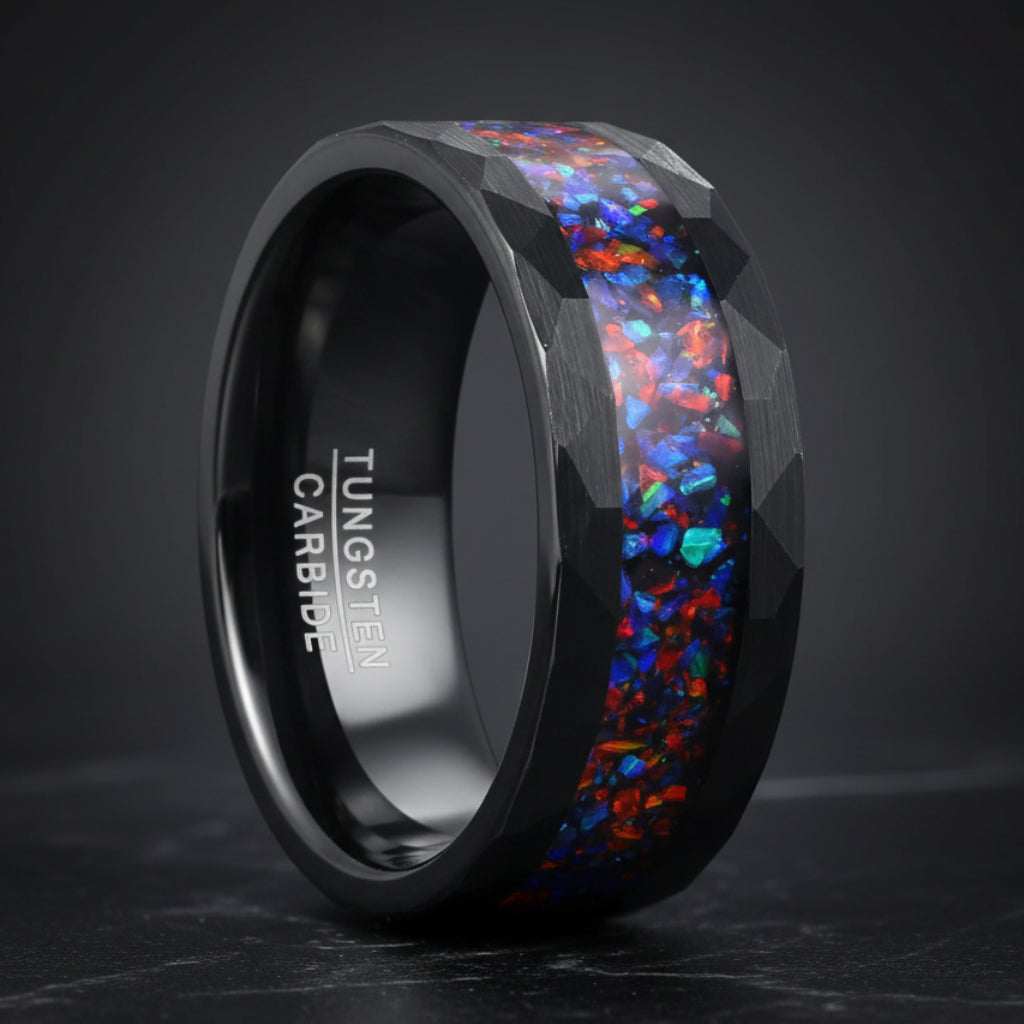 8mm Blue Opal Tungsten Ring Plated Black