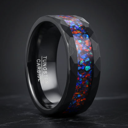 8mm Blue Opal Tungsten Ring Plated Black