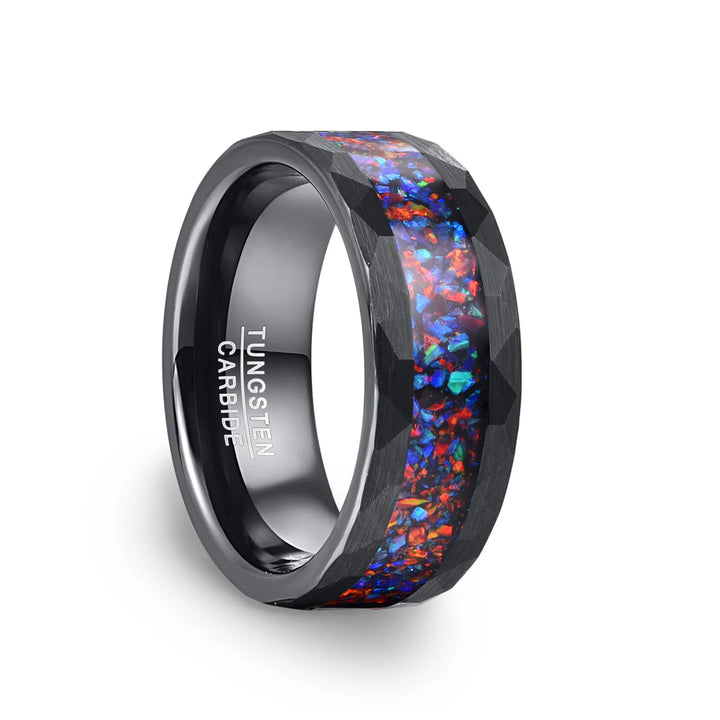 8mm Blue Opal Tungsten Ring Plated Black