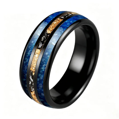 8mm Blue Glass Stone Meteorite Tungsten Ring