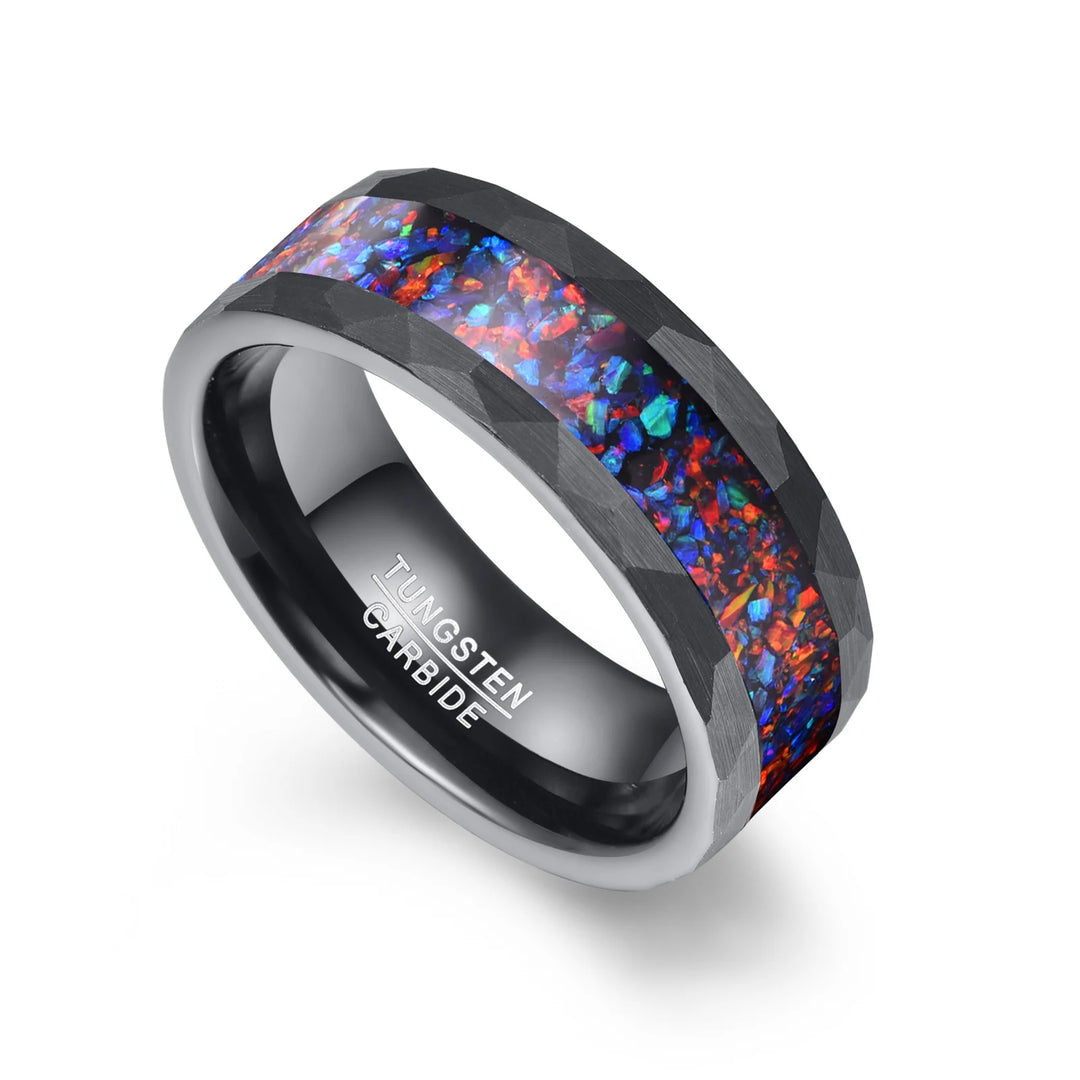 8mm Blue Opal Tungsten Ring Plated Black