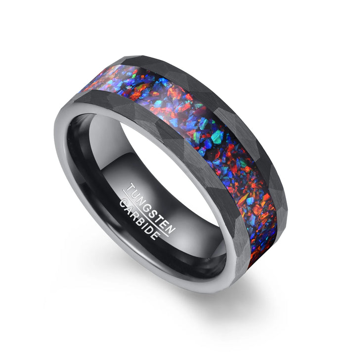 8mm Blue Opal Tungsten Ring Plated Black