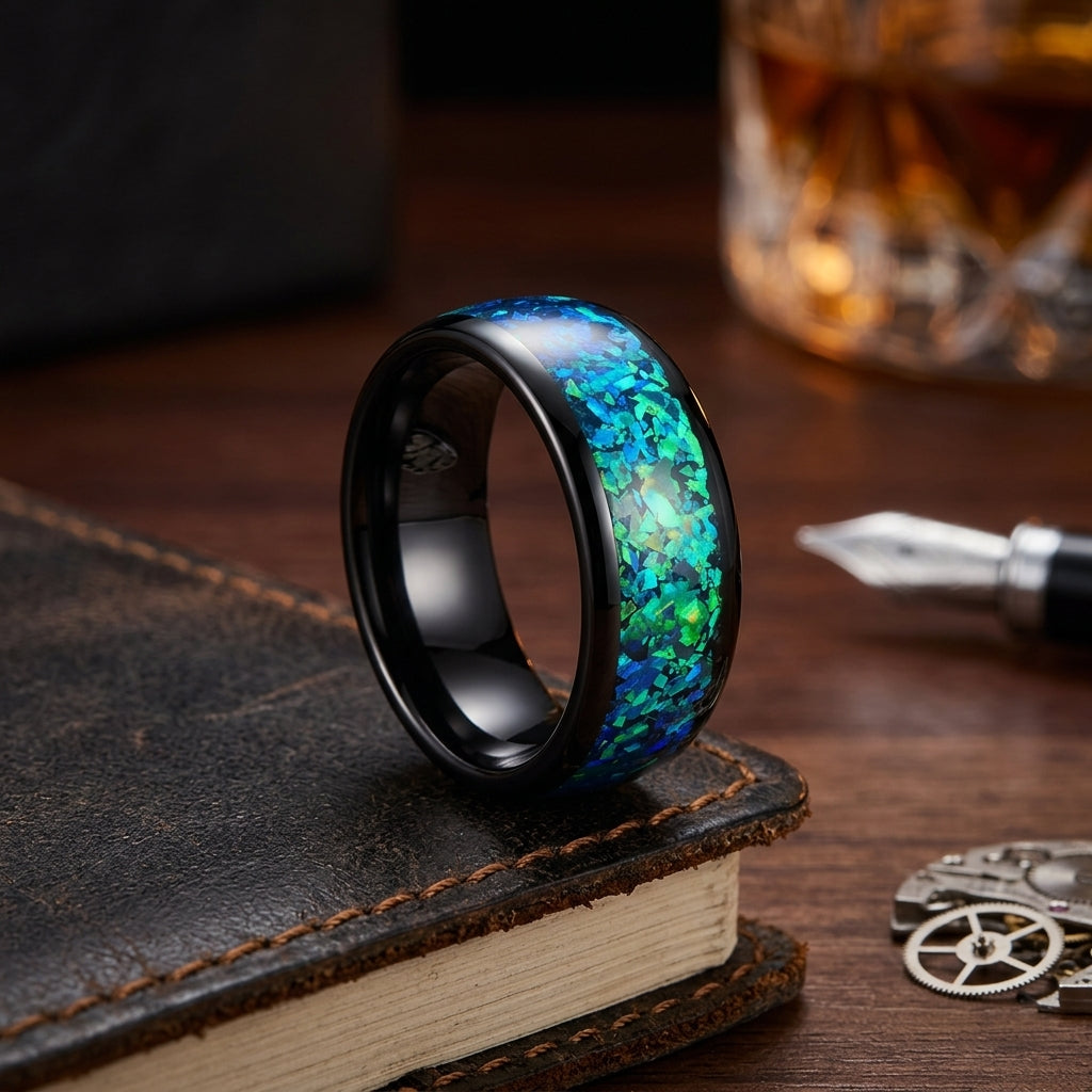8mm_Blue_Opal_Tungsten_wedding_Ring
