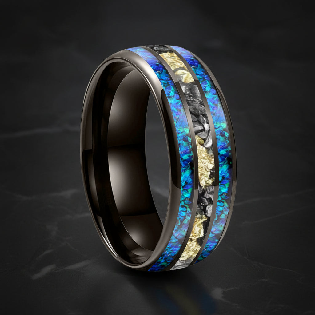 8mm Blue Opal Meteorite Tungsten Ring