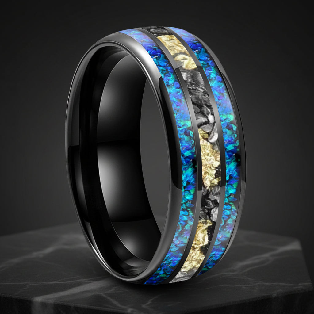 8mm Blue Opal Meteorite Tungsten Ring