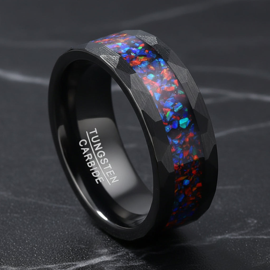 8mm Blue Opal Tungsten Ring Plated Black