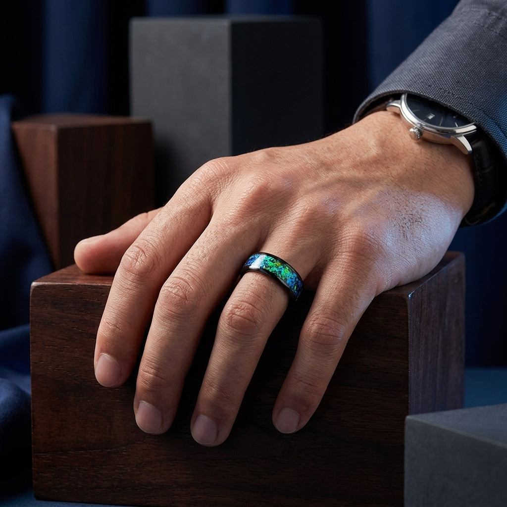 8mm Blue Opal Tungsten Ring
