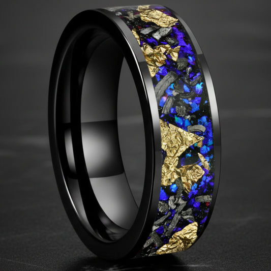 8mm Blue Sandstone Tungsten Ring , Black