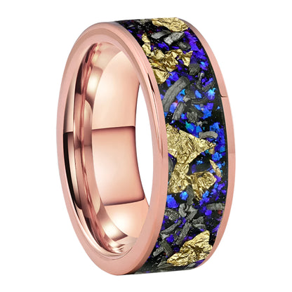 8mm Blue Sandstone Tungsten Ring , Rose gold