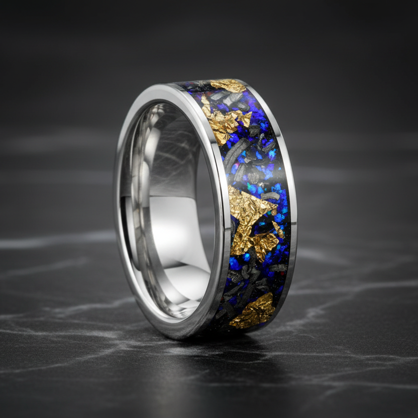 8mm_Blue_Sandstone_Tungsten_Ring_Silver