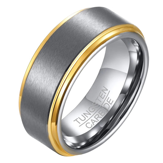 8mm Brushed Tungsten Ring with Gold Edge
