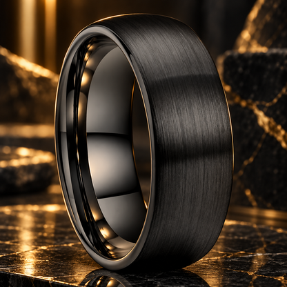 8mm Brushed Black Domed Tungsten Wedding Ring