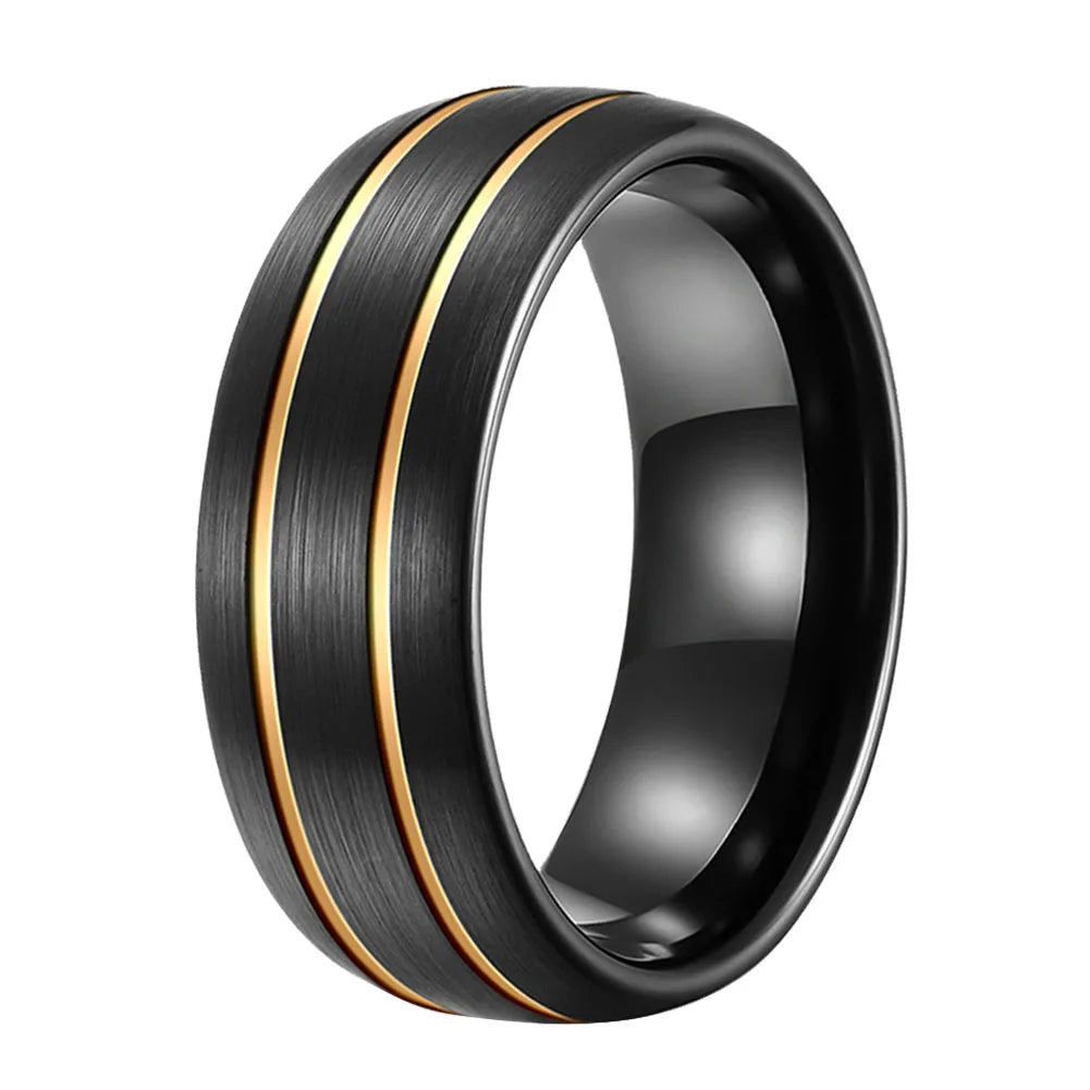 8mm Brushed Black Tungsten Ring with Double Groove