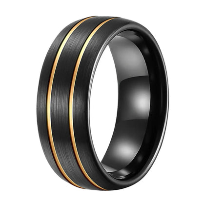 8mm Brushed Black Tungsten Ring with Double Groove