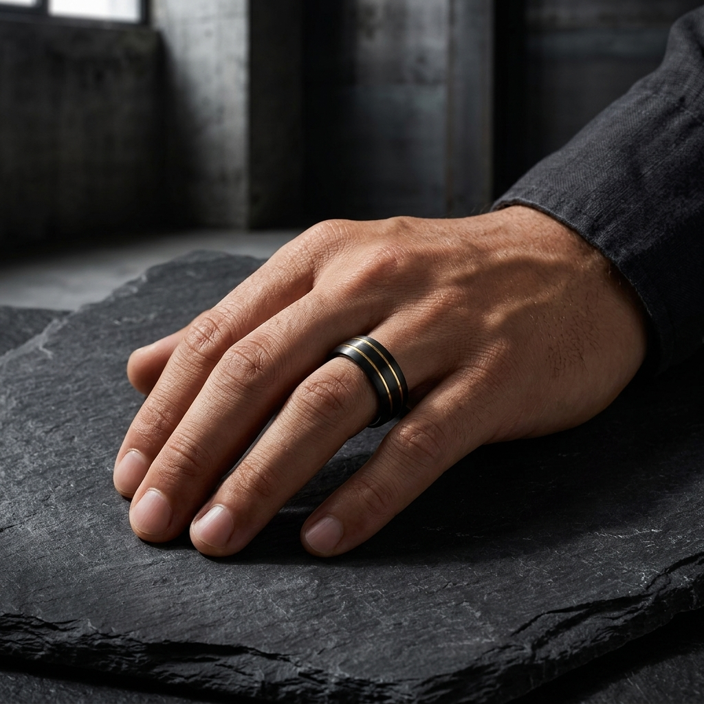 8mm Brushed Black Tungsten Ring with Double Groove