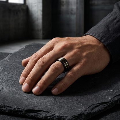 8mm Brushed Black Tungsten Ring with Double Groove