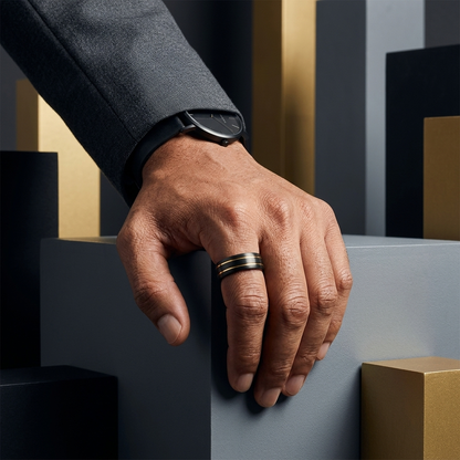 8mm Brushed Black Tungsten Ring with Double Groove