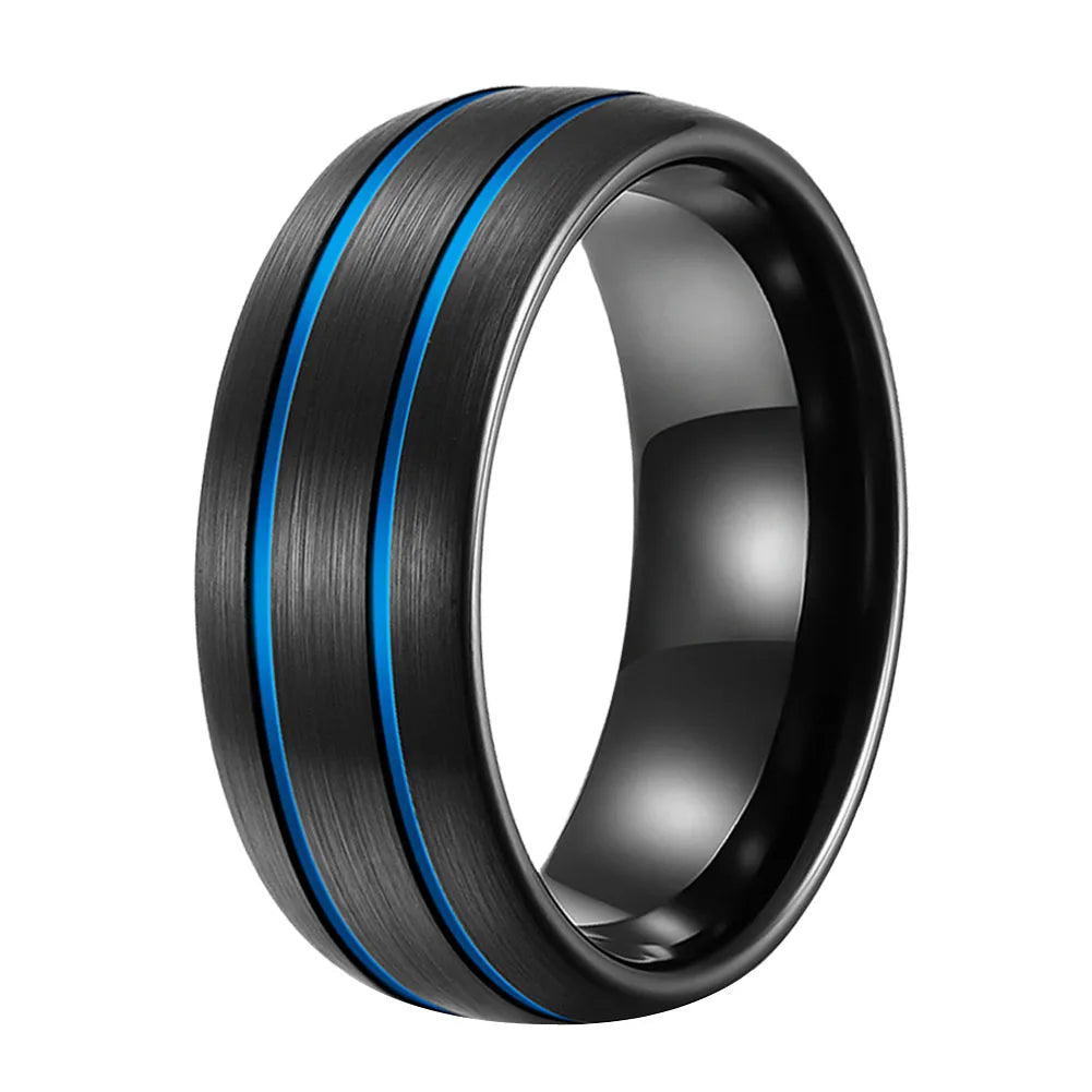 8mm Brushed Black Tungsten Ring with Double Groove
