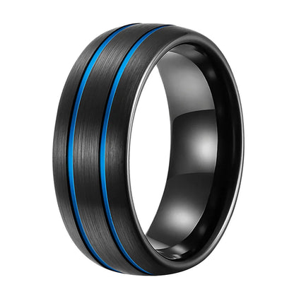 8mm Brushed Black Tungsten Ring with Double Groove