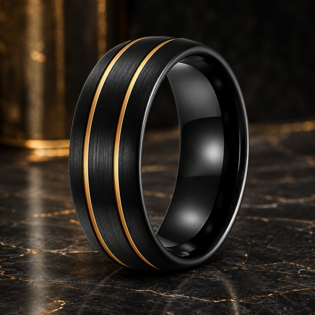 8mm Brushed Black Tungsten Ring with Double Groove