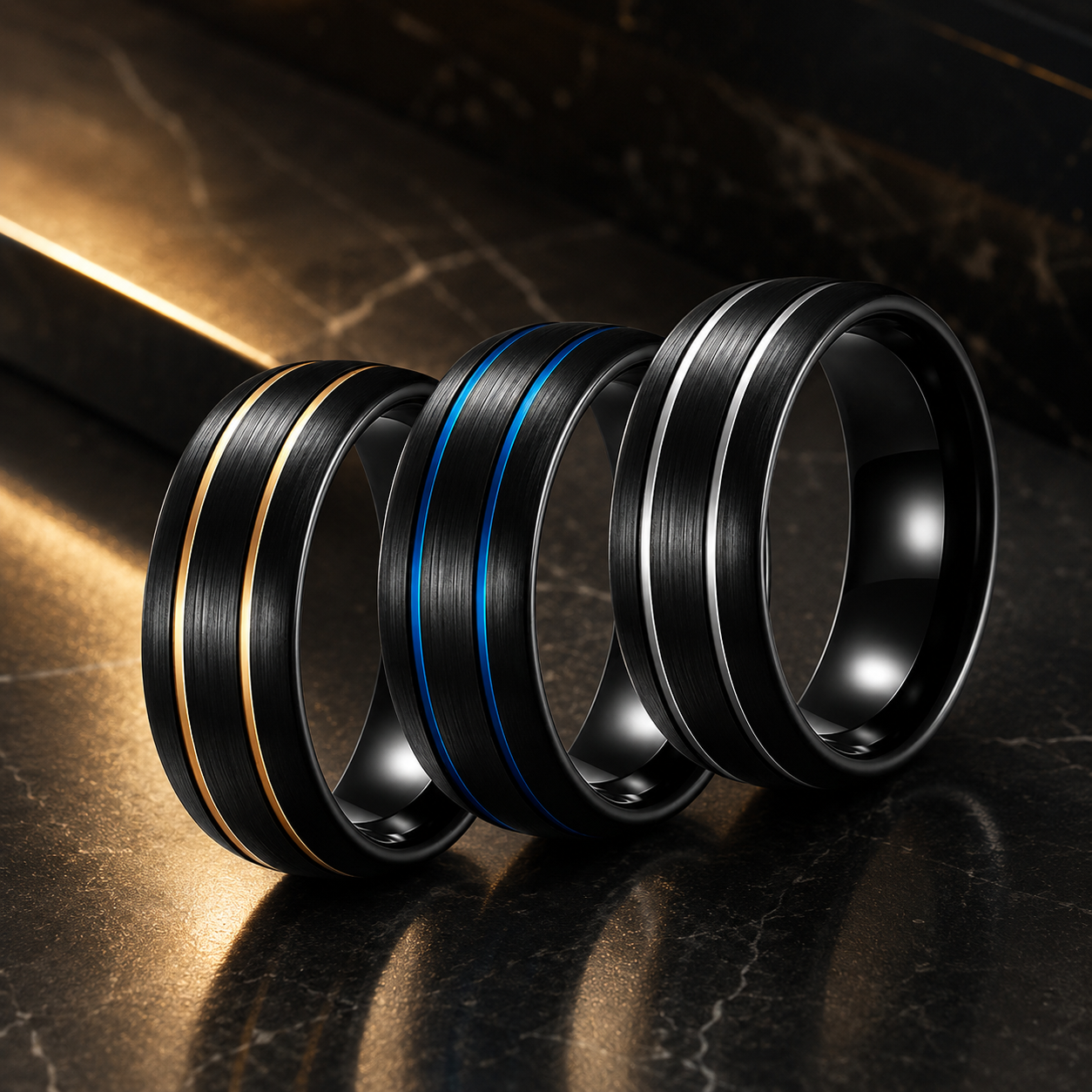 8mm Brushed Black Tungsten Ring with Double Groove