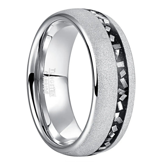 8mm Brushed Tungsten Ring – Matte Meteorite & Sand Inlay - 8 - Rings