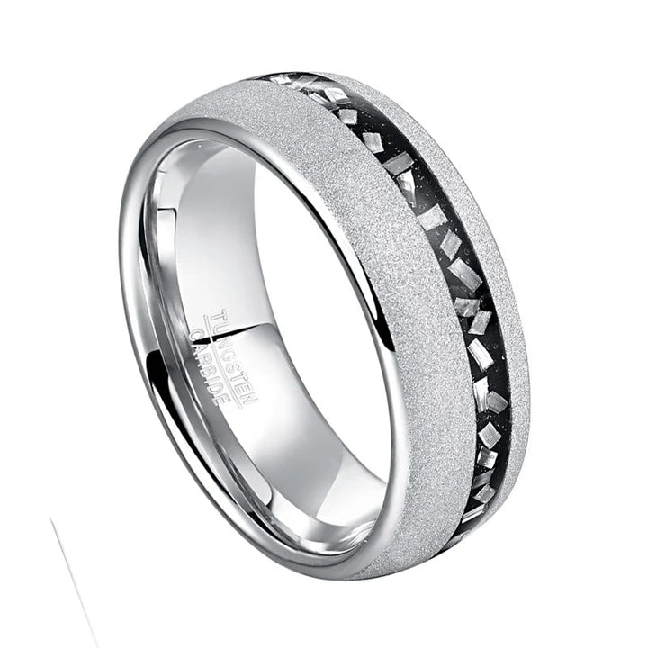 8mm Brushed Tungsten Ring – Matte Meteorite & Sand Inlay - Rings
