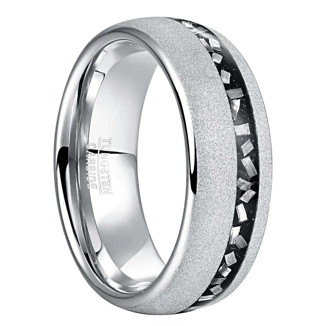 8mm Brushed Tungsten Ring – Matte Meteorite & Sand Inlay - Rings