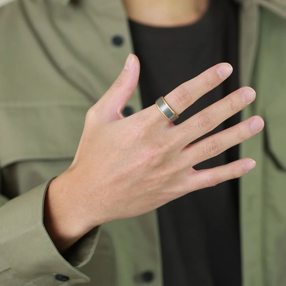 8mm Brushed Tungsten Ring with Gold Edge