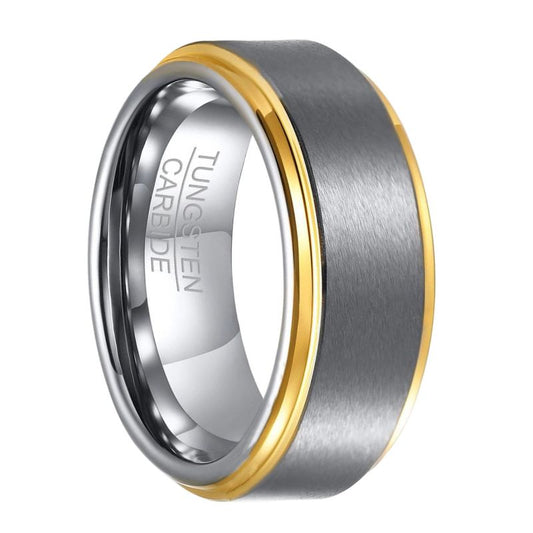 8mm Brushed Tungsten Ring with Gold Edge
