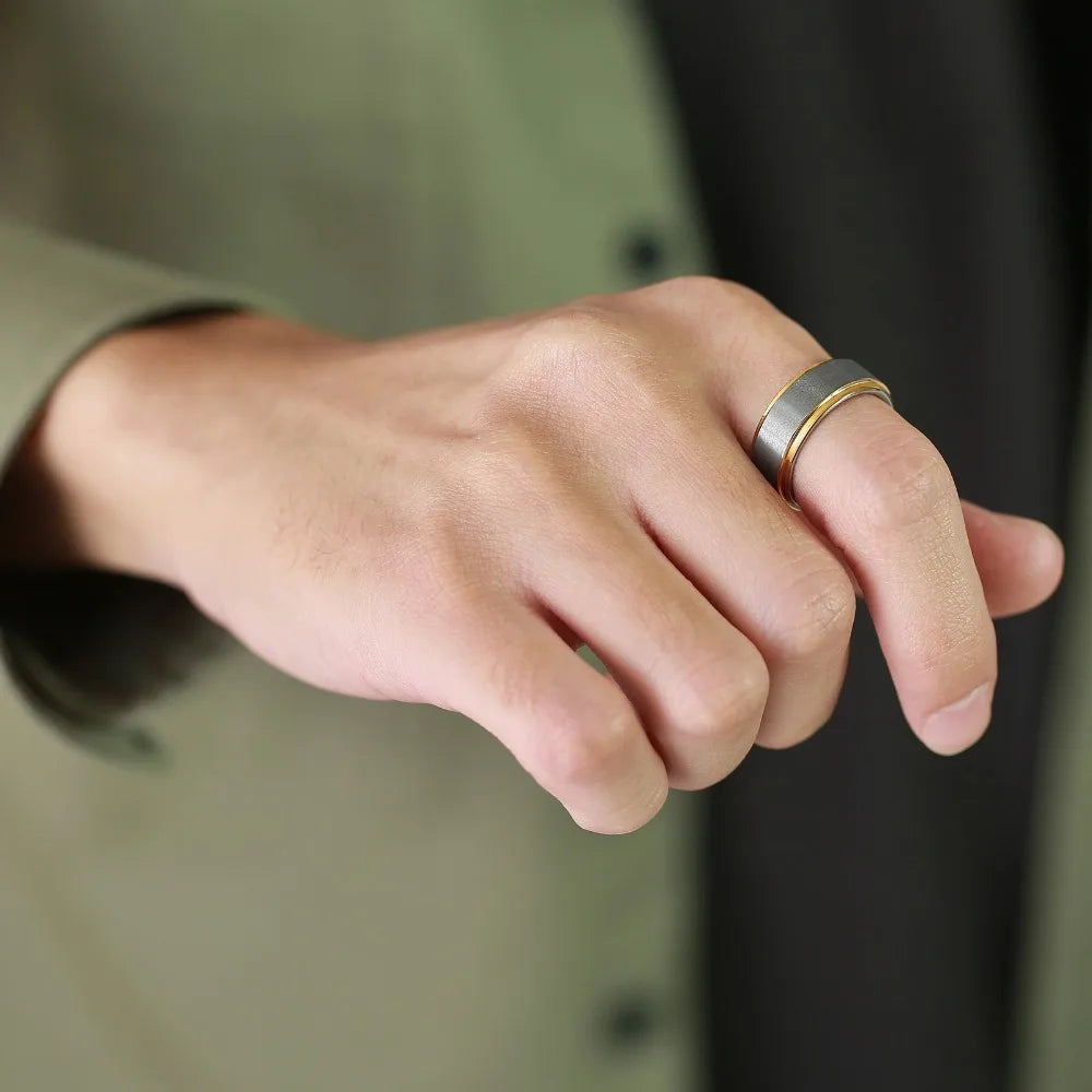 8mm Brushed Tungsten Ring with Gold Edge