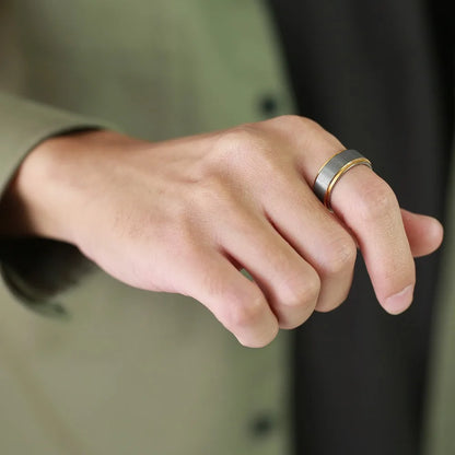 8mm Brushed Tungsten Ring with Gold Edge