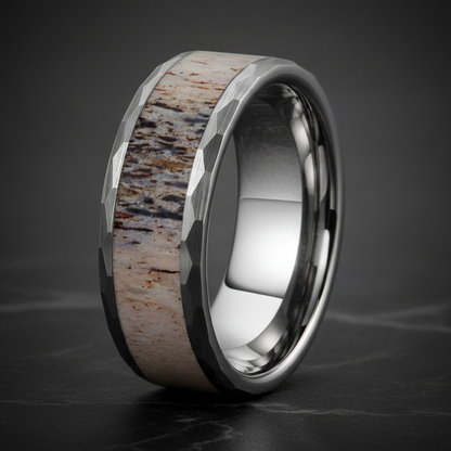 8mm_Deer_Antler_Tungsten_Ring__Hammered_Wedding_Band