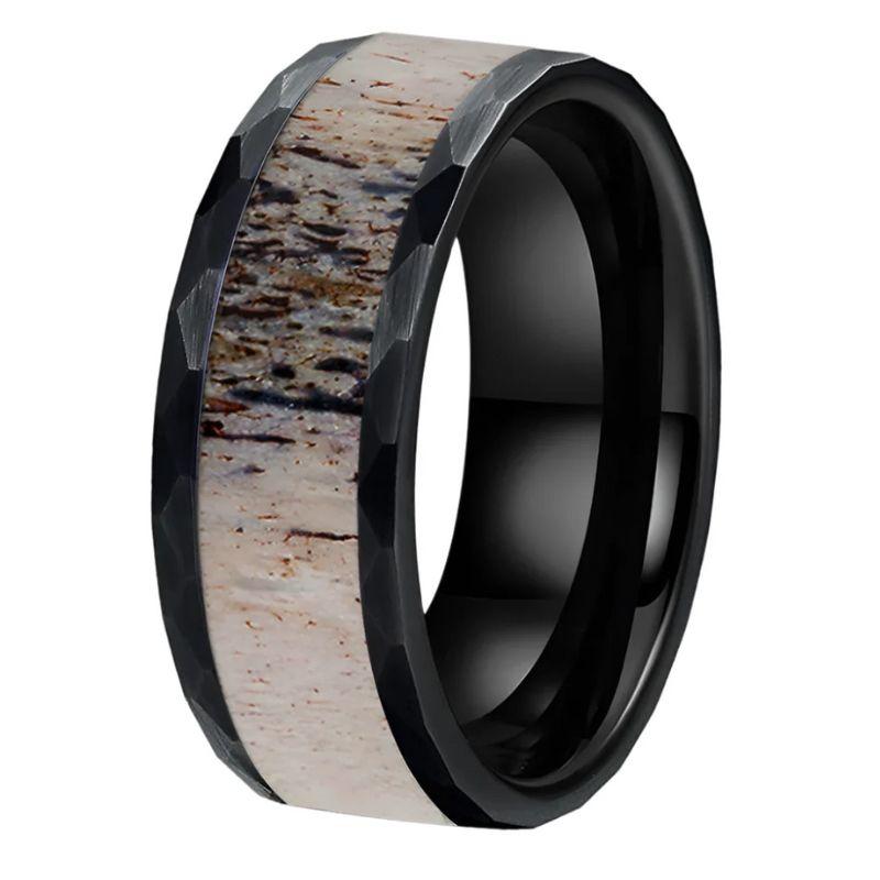 8mm_Deer_Antler_Tungsten_Ring__Hammered_Wedding_Band