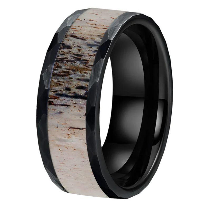 8mm_Deer_Antler_Tungsten_Ring__Hammered_Wedding_Band