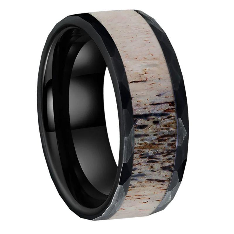 8mm_Deer_Antler_Tungsten_Ring__Hammered_Wedding_Band