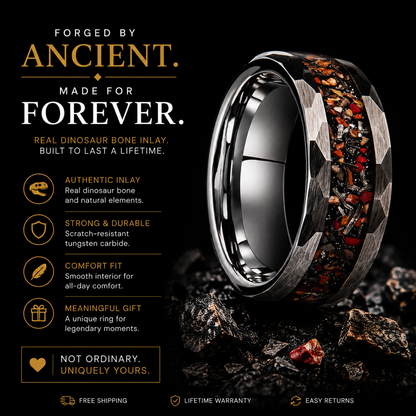 8mm Dinosaur Bone Tungsten Ring
