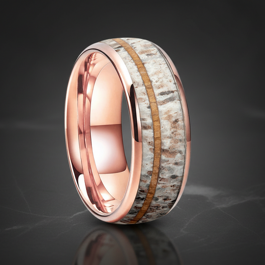 8mm Domed Tungsten Ring with Real Deer Antler Wood