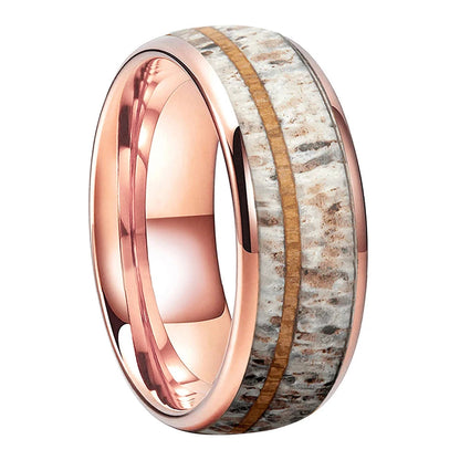 8mm Domed Tungsten Ring with Real Deer Antler Wood