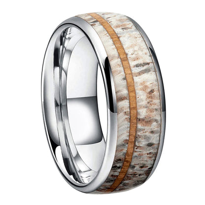 8mm Domed Tungsten Ring with Real Deer Antler Wood