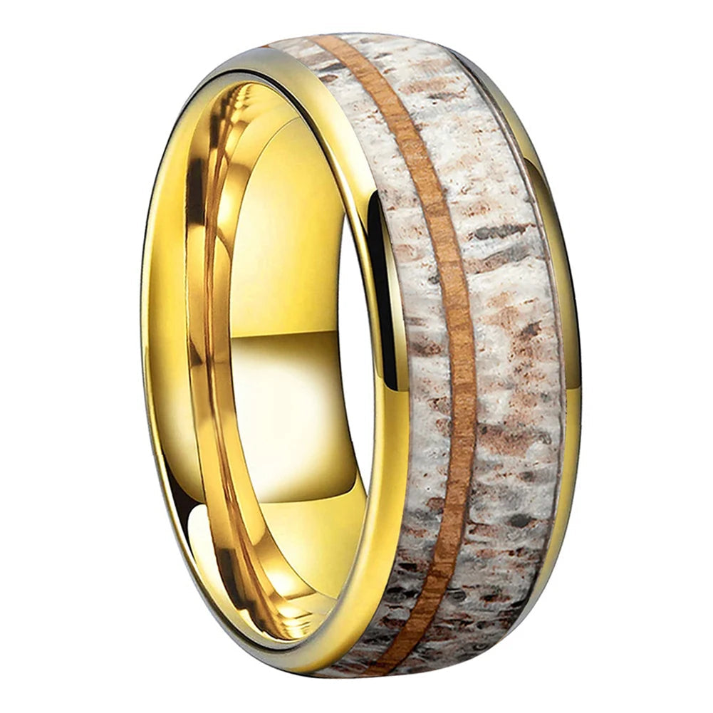 8mm Domed Tungsten Ring with Real Deer Antler Wood