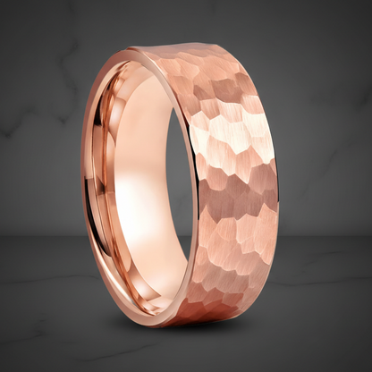 8mm Faceted Tungsten Ring – Brushed Hammered Finish
