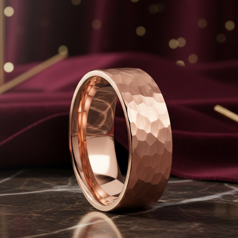 8mm Faceted Tungsten Ring -Rose Gold color